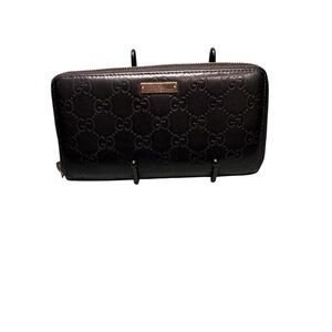 Gucci Black Guccissima Leather Zip Around Wallet GG Monogram Pouch GUC 233194
